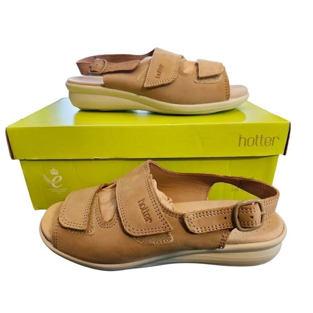 Hotter Comfort Concept Women's Leather Tan Brown Sandals Adjustable Size 8 US